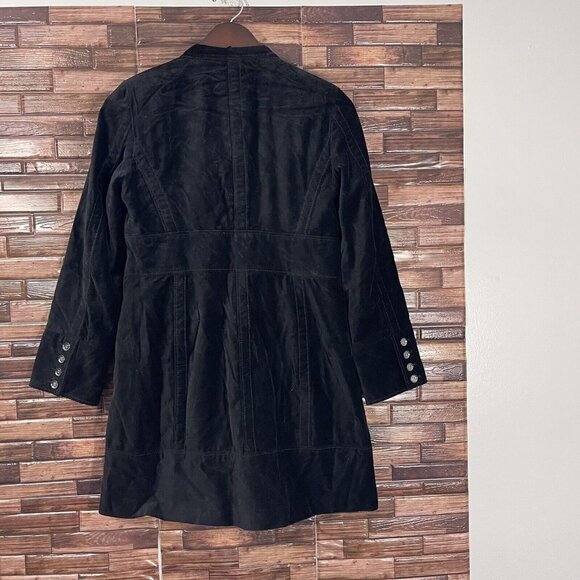 Chicos Size 0 (Small) Long Velvet Coat Black Lined Cotton Pockets - Picture 4 of 5